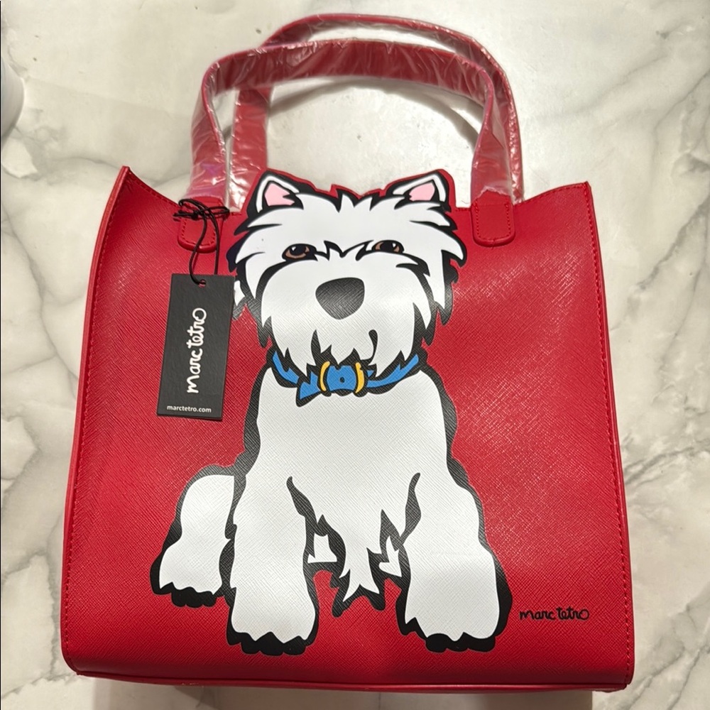 Red and White Tote with Westie Design